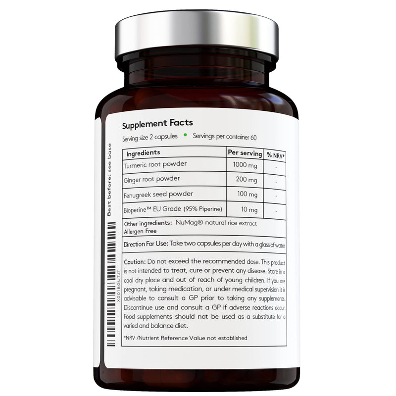 100% Natural - Triple Action: Turmeric, Ginger & Fenugreek - with Bioperine for Better Absorption - Vegan - High Strength - Premium Ingredients - for Healthier Joints - Made in The UK - NewNest Australia