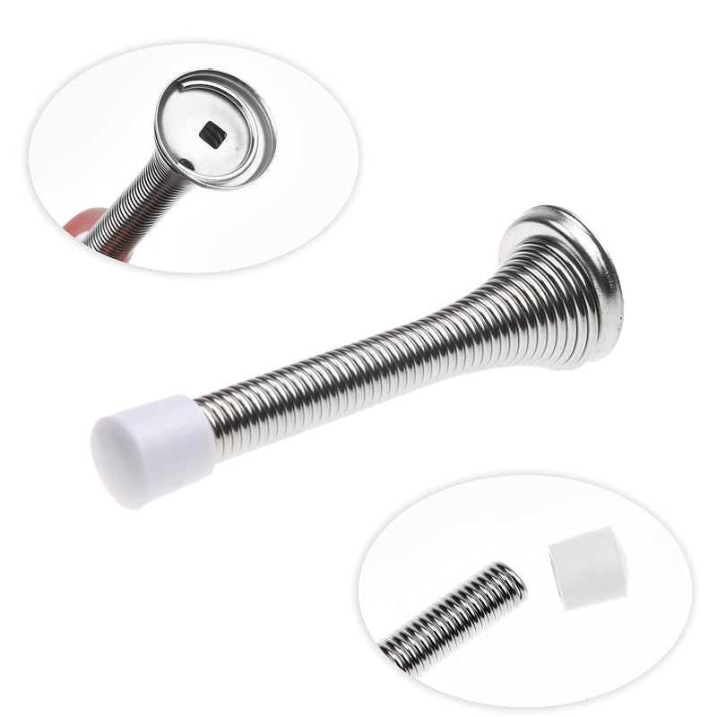 Kare & Kind 4X Spring Door Stoppers (Silver) - Screw-in Flexible Steel Stoppers with White Rubber Bumper Tips - Protect Walls from Bumps, Marks and Damages - Kid and Pet Safe - for Homes, Offices - NewNest Australia