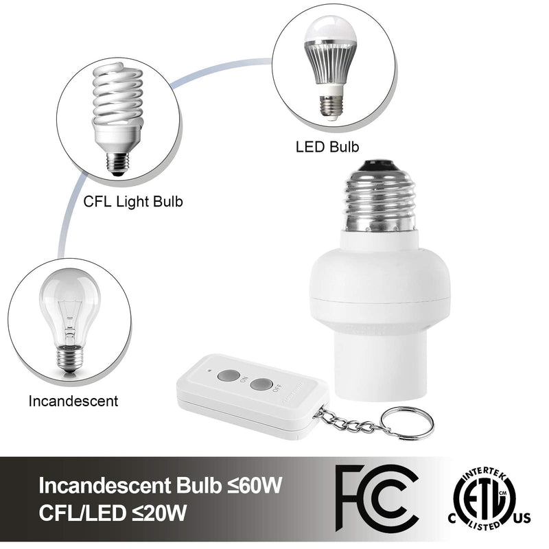 DEWENWILS Remote Control Light Socket E26/E27 Bulb Base, Wireless Light Switch Kit, White (Expandable, HRLSXXA Series) - NewNest Australia