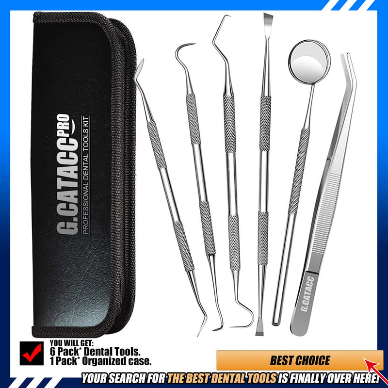 Dental Tools, Plaque Remover for Teeth, Professional Dental Hygiene Cleaning Kit, Stainless Steel Tooth Scraper Plaque Tartar Remover Cleaner, Dental Pick Scaler Oral Care Tools Set - with Case 6 Pack Dental Tools With Black Case - NewNest Australia