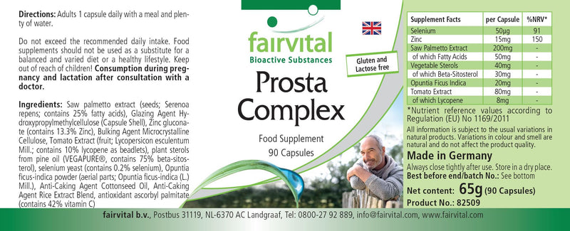 Fairvital | Prosta Complex - VEGAN - HIGH DOSE - 90 capsules - with selenium, zinc, saw palmetto, lycopene, beta-sitosterol & opuntia - NewNest Australia