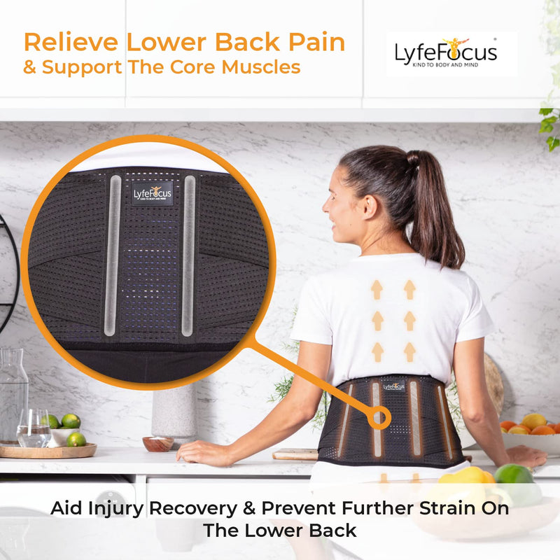 LyfeFocus Premium Adjustable Lower Back Support Belt for Men & Women - Breathable Lumbar Support Brace Supplied with Reusable Hot Cold Pack for Pain & Muscle Tension Relief (Check Size Table: Medium) M (Pack of 1) - NewNest Australia