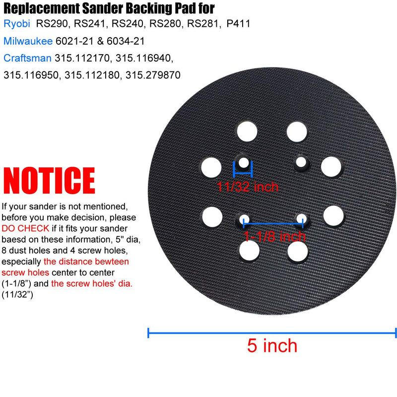 5-Inch Hook and Loop Sander Backing Pad Replacement Pad for Ryobi RS290, RS280, P411, Milwaukee 6021-21 & 6034-21, Craftsman 315.112170,315.116940 - NewNest Australia