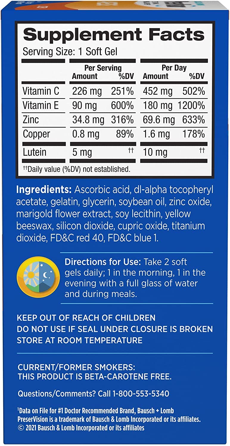 PreserVision AREDS Eye Vitamin & Mineral Supplement, Contains Lutein, Vitamin C, E, Zinc & Copper, 120 Softgels AREDS with Lutein - NewNest Australia