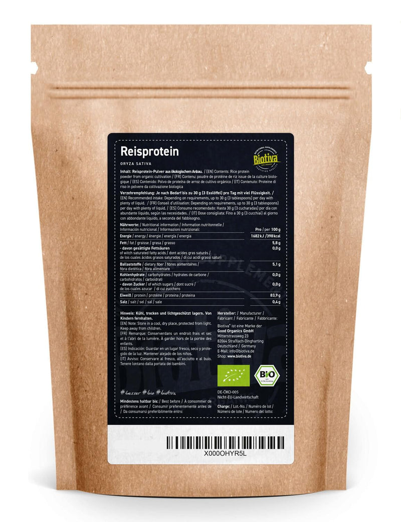 Rice Protein Organic 80% Protein 400 G Vegan Protein Source No Additives Free From Gluten Soy And Lactose Top Organic Quality Bottled And Controlled In Germany Biotiva - NewNest Australia
