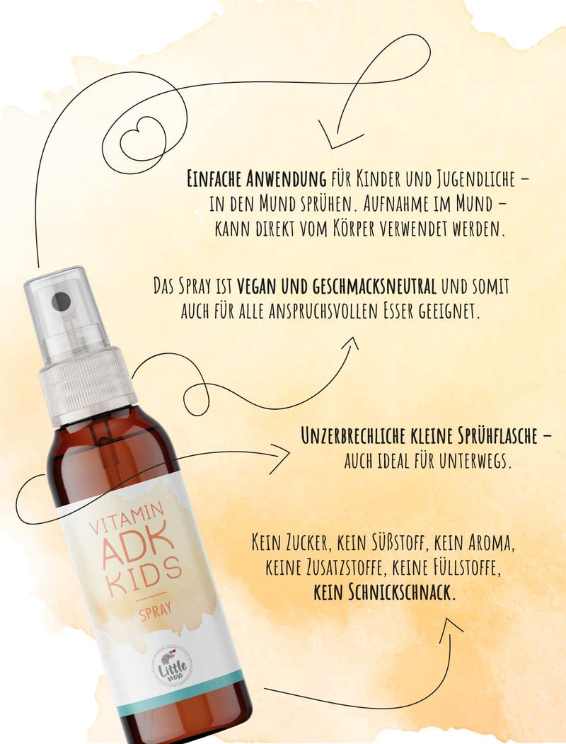 Little Wow Vitamin D3 K2 Spray + Vitamin A for Children Vegan I Immune System Vitamins for Children 180 sprays for up to 6 months I 500 IU vitamin D3 & 11.25 µg vitamin K2 per spray - NewNest Australia