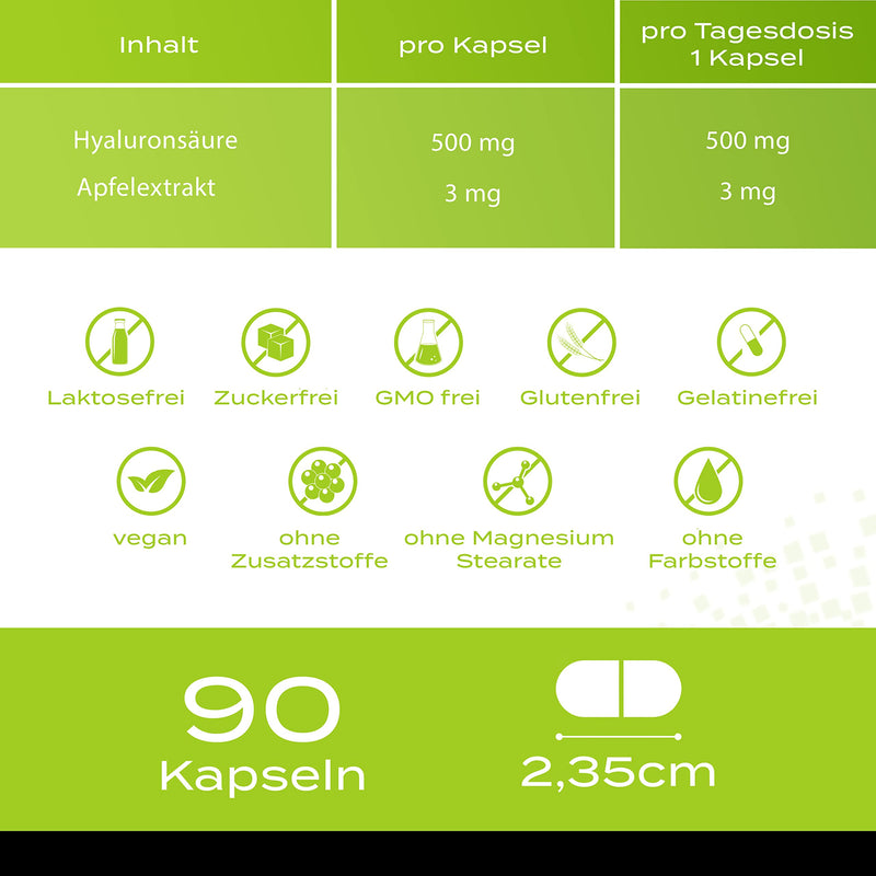 Plusvive - hyaluronic acid 90 capsules - high dose with 500 mg hyaluronic acid per capsule - 500-700 kDa - with apple extract - laboratory tested and vegan - NewNest Australia