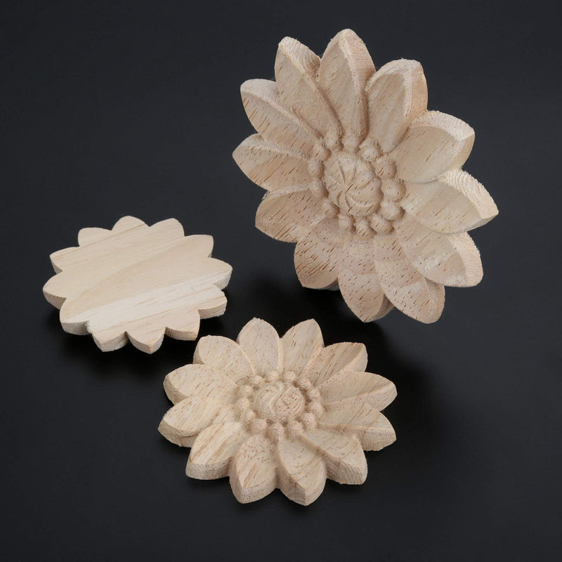 NewNest Australia - MUXSAM 2Pcs Unpainted Exquisite Clear Flower Wood-Carved Corner Decal Applique Frame Onlay Furniture Decoration 8cm 2 Pieces 