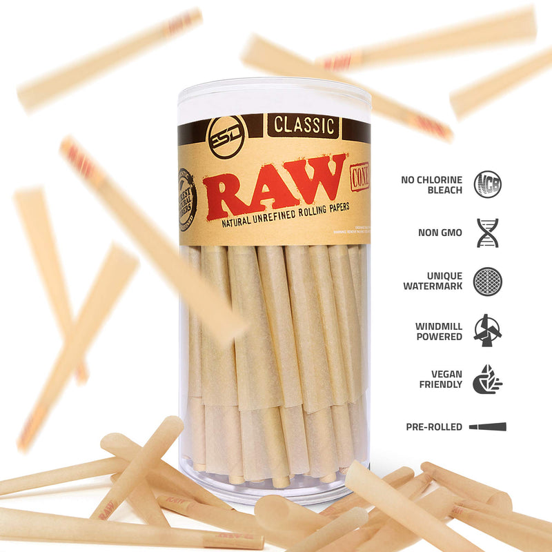 RAW Cones Classic King Size | 100 Pack | Natural Pre Rolled Paper with Tips and Packing Sticks Included - NewNest Australia