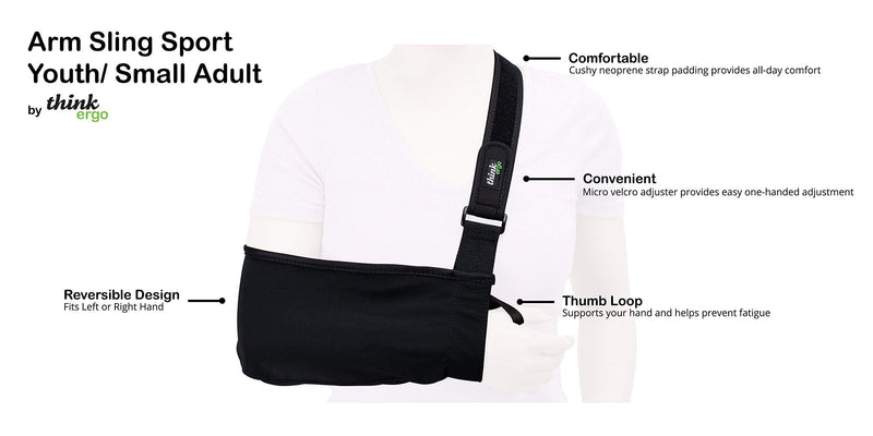 Think Ergo Arm Sling Sport - Lightweight, Breathable, Ergonomically Designed Medical Sling for Broken & Fractured Bones - Adjustable Arm, Shoulder & Rotator Cuff Support (Small/Youth) Small/Youth - NewNest Australia