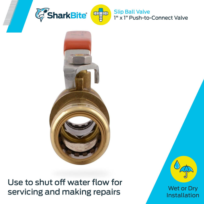 SharkBite 24737LFA 24737LF Slip Ball, Water Valve Shut Off, Push-to-Connect, Copper, CPVC, PE-RT, 1", Brass 1 Inch - NewNest Australia