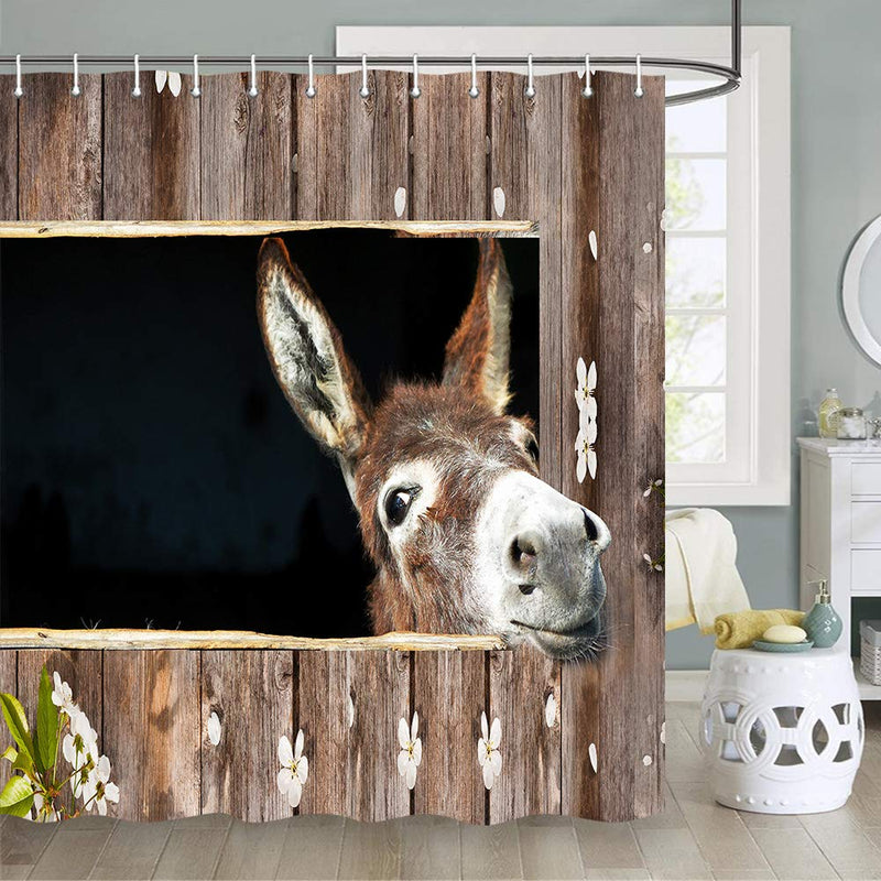 Donkey Shower Curtain,Animal Lover Cute Funny Donkey Shower Curtain for Bathroom, Farm Animal Donkey Shower Curtains, Funny Bathroom Decor, Hooks Included, Farm Animal Donkey Shower Curtain Set, 70IN - NewNest Australia