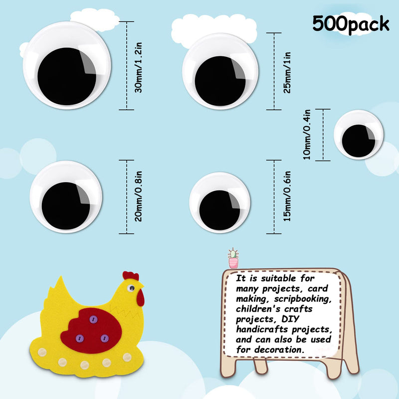 500 Pieces Wiggle Googly Eyes Self Adhesive Black White Craft Eyes for DIY Crafts Decoration (0.4 in, 0.6 in, 0.8 in, 1 in, 1.2 in) 0.4 in, 0.6 in, 0.8 in, 1 in, 1.2 in - NewNest Australia