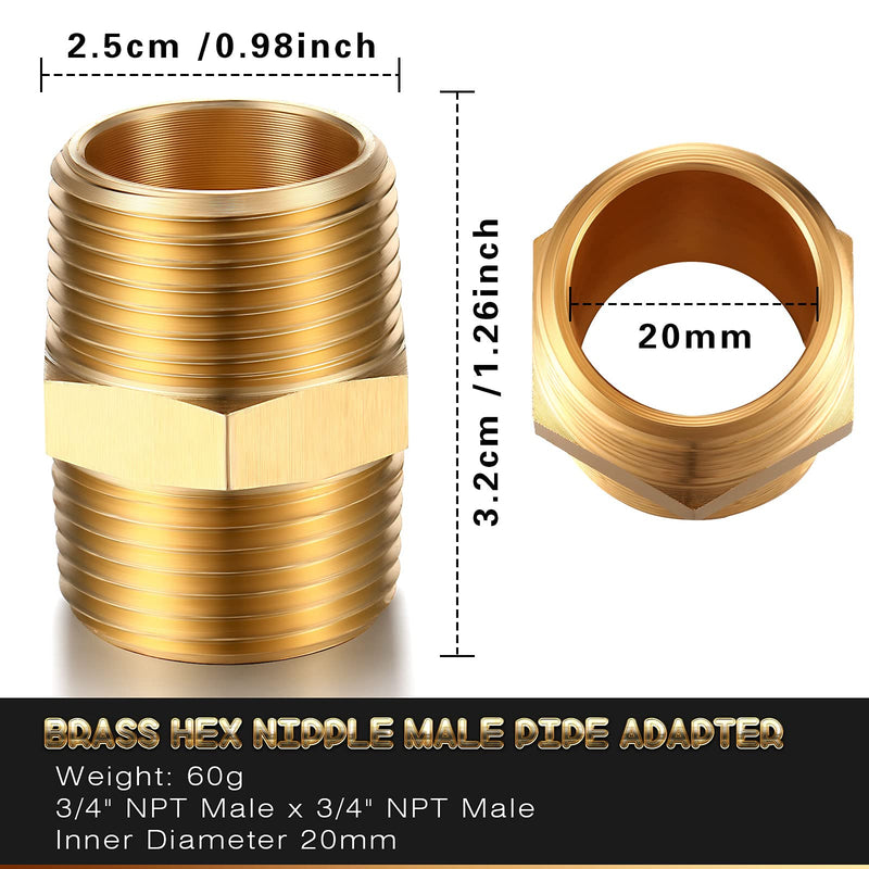 2 Pieces Brass Pipe Fitting 3/4 x 3/4 Inch NPT Brass Hex Nipple Male Pipe Adapter, Straight Connector Pipe Fitting - NewNest Australia