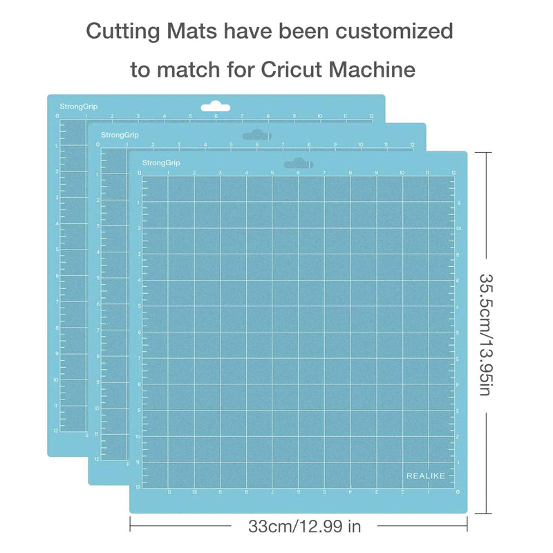 REALIKE 12x12 Lightgrip Cutting Mat for Cricut Maker 3/Maker/Explore 3/Air 2/Air/One(3 Mats), Gridded Adhesive Non-Slip Cut Mat for Crafts, Quilting, Sewing and All Arts Blue for Cricut 12*12 (3 Mats) - NewNest Australia