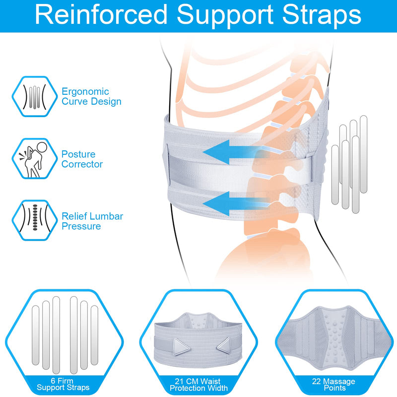ZINUU Back Support for Men and Women - Lumbar Support Belt Lower Back Pain Relief Back Brace Sciatica Scoliosis Herniated Disc Waist Belt for Father Mother Gifts (Grey, Waist 70-130cm) - NewNest Australia