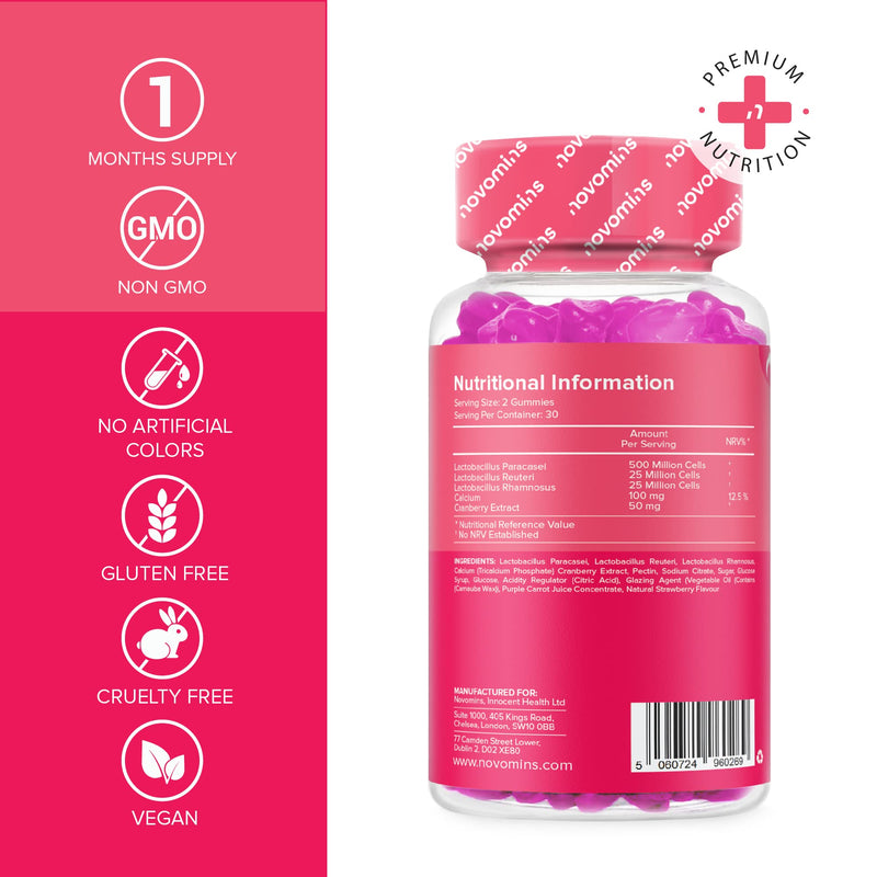 Probiotic Gummies – Women’s Bio-Balance Gummies for Intimate Flora & Gut Health – Advanced Multi-Strain Formulation – Vegan Supplement with Calcium & Cranberry Extract - Made by Novomins - NewNest Australia