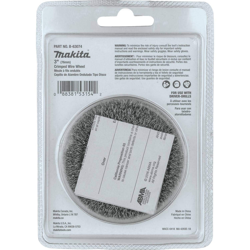 Makita B-63074 3" Crimped Wire Wheel, 1/4" Hex Shank - NewNest Australia