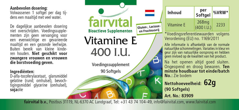 Fairvital | Vitamin E capsules 400 IU - HIGH DOSE - 90 softgels - antioxidant - NewNest Australia