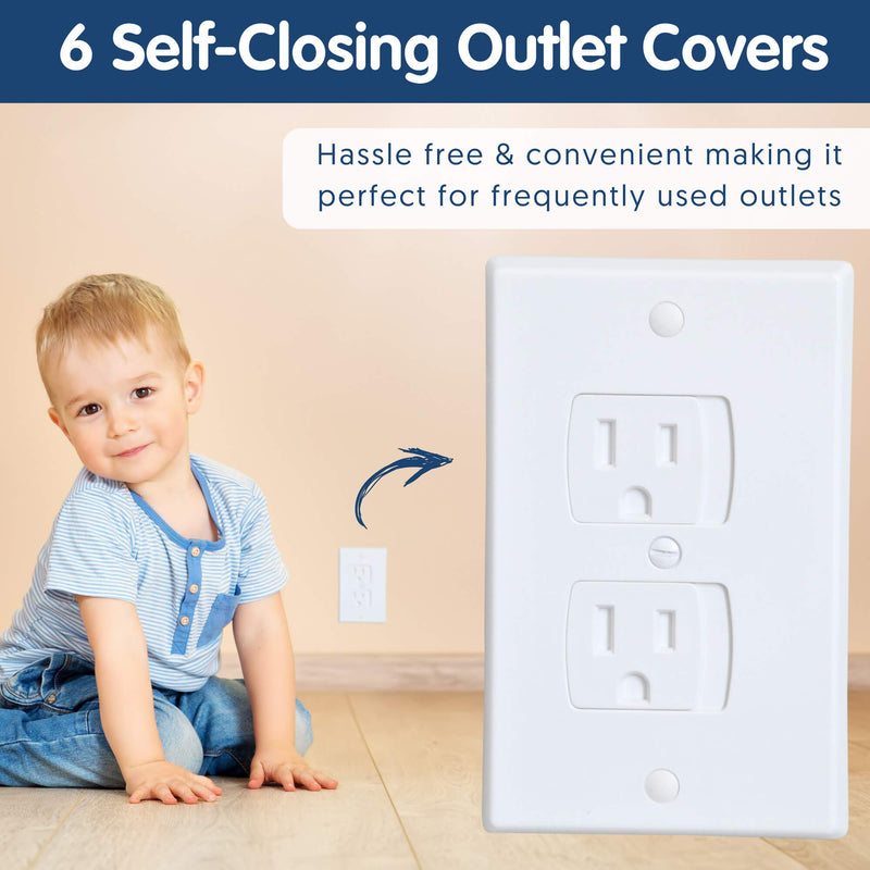 Wittle Self Closing Outlet Covers (6 White) Plus 12 Clear Plug Cover Outlet Protectors - Baby Proofing Outlets with Electrical Child Safety Kit - NewNest Australia