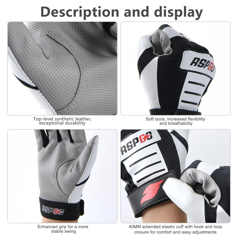 RSPGO Youth Baseball & Softball Batting Gloves for Kids with Super Grip Fit Classic Black Youth M/L(6in-6.5in) - NewNest Australia