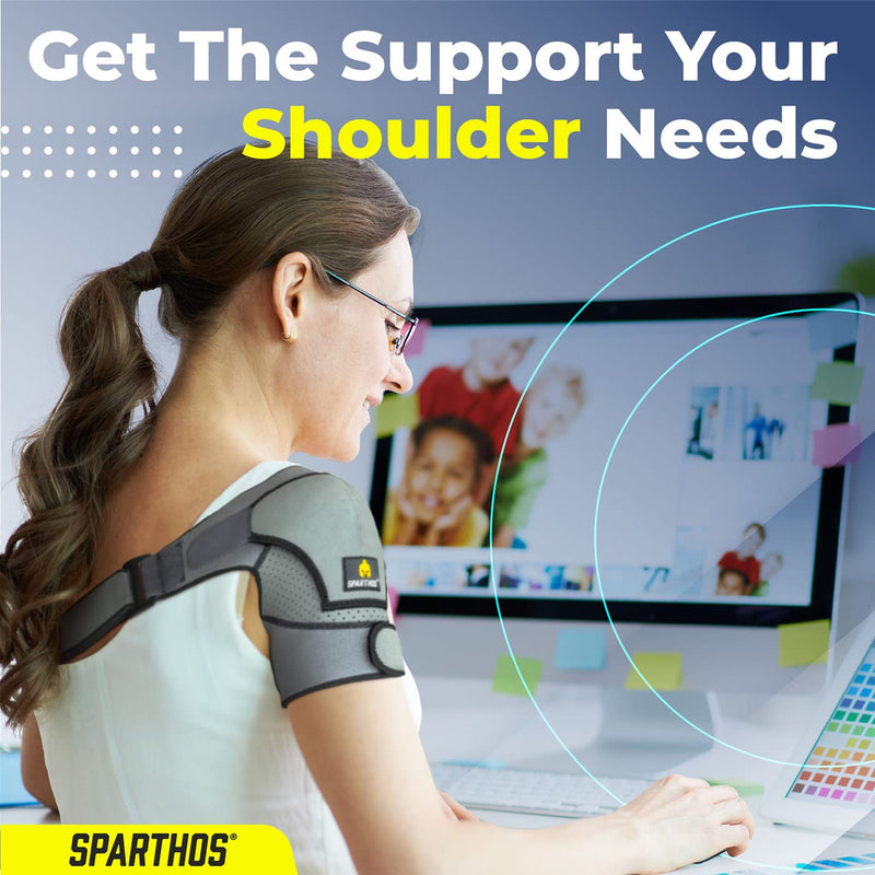 Sparthos Shoulder Brace - Support and Compression Sleeve for Torn Rotator Cuff, AC Joint Pain Relief - Arm Immobilizer Wrap, Ice Pack Pocket, Stability Strap, Dislocated Sholder - Men and Women - XXL 2X-Large Gray/Black - NewNest Australia