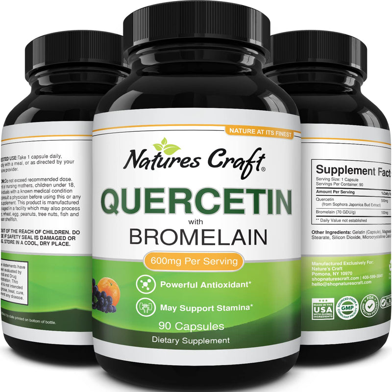 Immune Support Quercetin with Bromelain Supplement - Quercetin 500mg Antioxidant Supplement for Joint Support Lung Health Immunity Boost and Brain Focus - Pure Quercetin Bromelain Brain Supplement - NewNest Australia