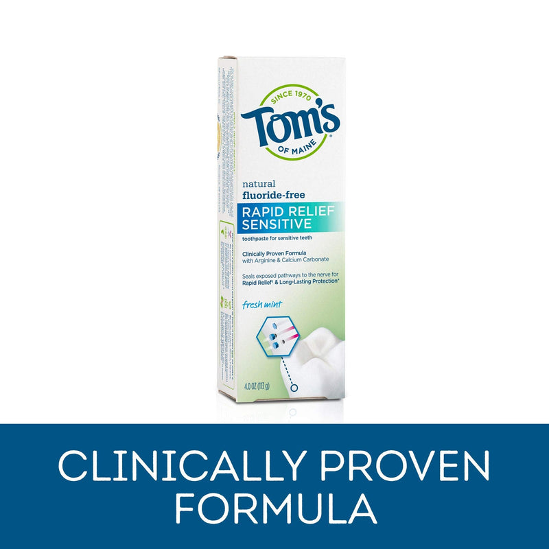 Tom's of Maine, Natural Rapid Relief Sensitive Toothpaste, Natural Toothpaste, Sensitive Toothpaste, Fresh Mint, 4 Ounce, 2-Pack 4 Ounce (Pack of 2) - NewNest Australia