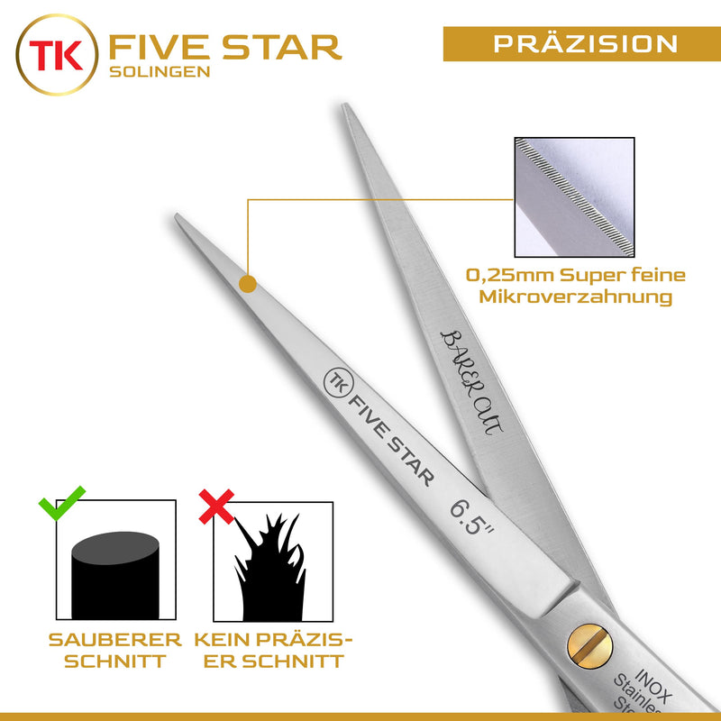 Five Star Solingen Barber Cut Professional 6.5 inch extra sharp hairdressing scissors, hair cutting scissors, rust-proof, micro-serrated for women, men, hairdressers and children, suitable for strong hair - NewNest Australia