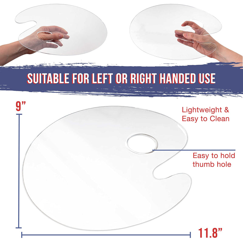 U.S. Art Supply 9" x 11.8" Clear Oval-Shaped Acrylic Painting Palette (Pack of 2) - Transparent Plastic Artist Paint Color Mixing Trays - Non-Stick, Easy Clean, Mix Acrylic, Oil - Adults Kids Students 9-inch x 11.8-inch - NewNest Australia