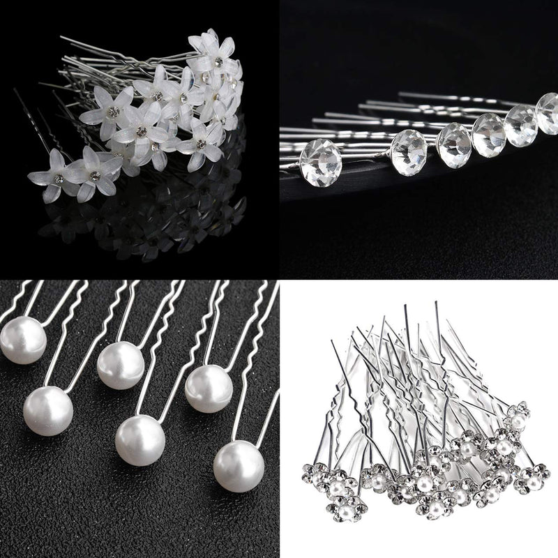 ZOCONE 51 PCS Wedding Hairpins Hair Clips, Crystal Pearl Bridal Hairpins Rhinestone Wedding Flower Hair Pins Silver Bride Hairpin Wedding Hair Accessories for Bridal Women Bridesmaid Holy Communion(A) A - NewNest Australia