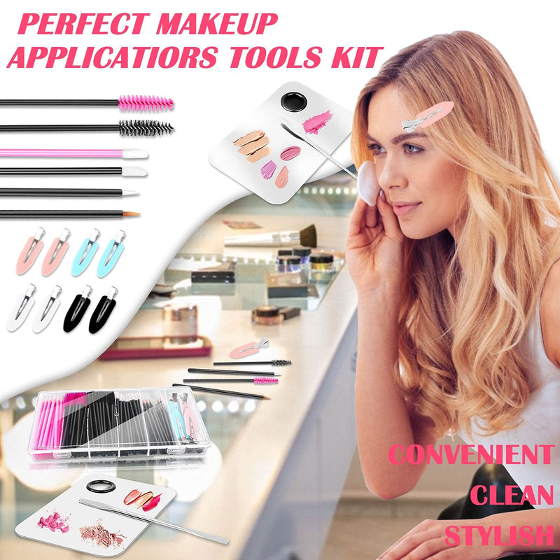 Disposable Makeup Applicators Kit, Shynek Makeup Mixing Palette with Spatula and Disposable Makeup Brushes Tools Mascara Wands, Lip Goss Applicators, Makeup Hair Clips with Organizer Box Black and Pink - NewNest Australia