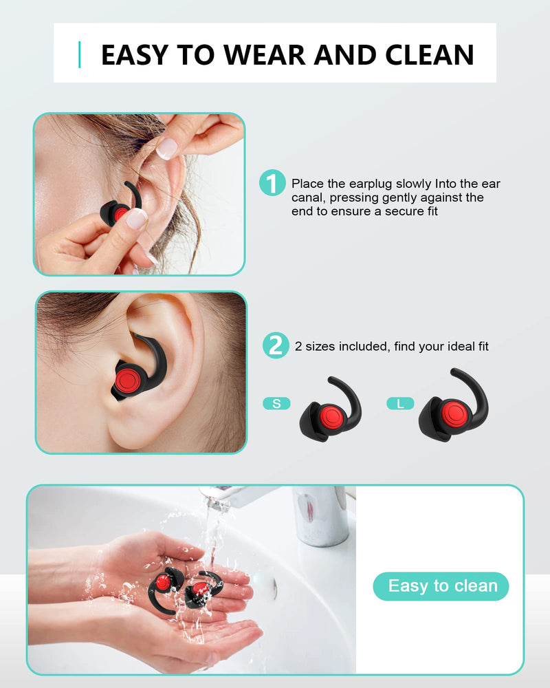 SUPCEAT Ear Plugs for Sleeping Noise Canceling, 2 Pairs(S/L) Reusable&Washable Earplugs Sound Blocking, Soft Silicone Noise Reduction Ear Plug for Sleep, Music, Parties, Festivals, Concerts Black - NewNest Australia