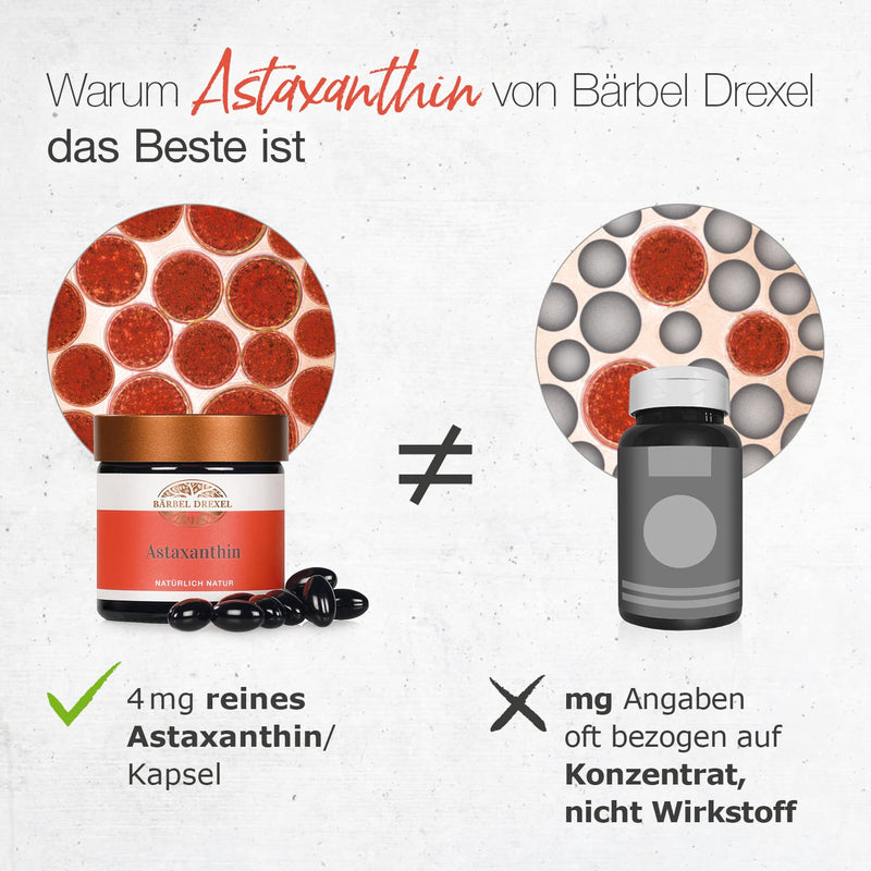BÄRBEL DREXEL® Astaxanthin 4mg High dosage from the Haematococcus Pluvialis micro-algae, softgel capsules (40 pieces) 100% vegan made in Germany, immune system antioxidants vitamin E capsules - NewNest Australia