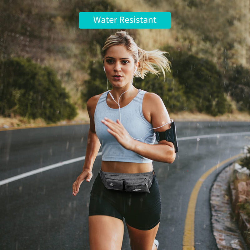WATERFLY Fanny Pack for Women Men Water Resistant Small Waist Pouch Slim Belt Bag with 4 Pockets for Running Travelling Hiking Walking Lightweight Crossbody Chest Bag Fit All Phones Grey - NewNest Australia