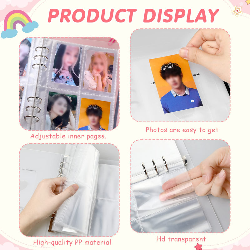 Kpop Photocard Holder Book Photocard Sleeves with Kpop Photocard Korean Stickers, A5 Binder Photocard Album 6 Ring Photocard Binder Card Protectors Sleeve Pages, 100 Cards, for 2 x 3 Inch Photocard - NewNest Australia
