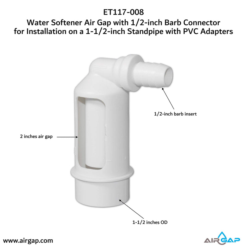 Water Softener Air Gap with 1/2-inch Barb Connector for Installation on a 1-1/2-inch Standpipe with PVC Trap Adapters - NewNest Australia