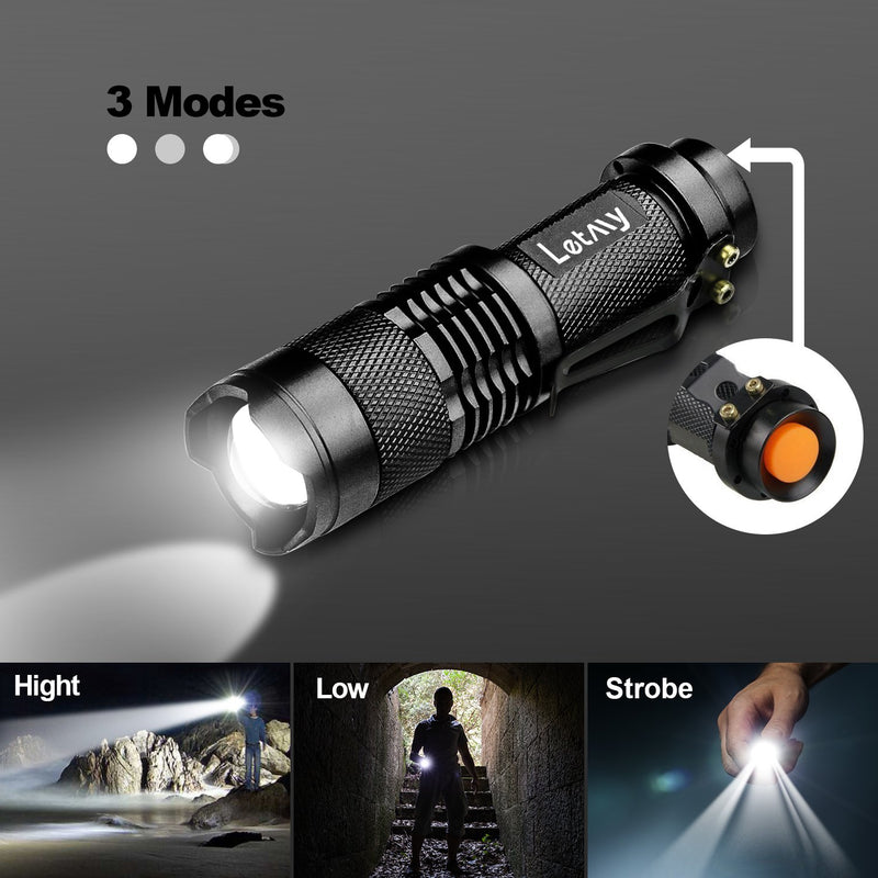 LETMY Tactical Flashlight, Super Bright LED Mini Flashlights with Belt Clip, Zoomable, 3 Modes, Waterproof - Best EDC Flashlight for Gift, Hiking, Camping & Power Outage (2 Pack) - NewNest Australia