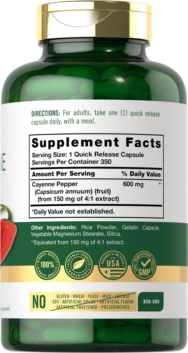 Cayenne Pepper Capsules 600mg | 350 Pills | Non-GMO, Gluten Free Supplement | by Carlyle - NewNest Australia