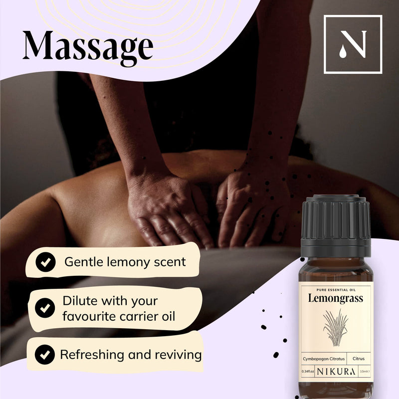 Nikura | Lemongrass Essential Oil - 100ml – 100% Pure, Natural and Vegan, for Lifting Mood and Insect Repellent | Aromatherapy, Diffusers 100 ml (Pack of 1) - NewNest Australia