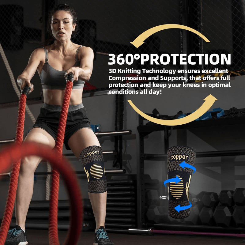 Copper Knee Support for Women/Men 2 Pack - Best Knee Brace Compression Sleeve Support for Arthritis, Knee Pain, Meniscus Tear, ACL, MCL, Joint Pain Relief, Running, Sports, Squats L Copper-Black - NewNest Australia