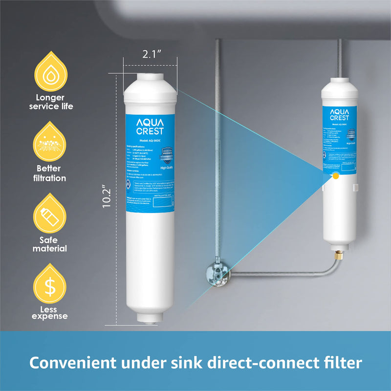 AQUACREST 5KDC Inline Water Filter for Under Sink, Refrigerator, Ice Maker, 5K Gallons Ultra High Capacity, Stainless Steel Hose Direct Connect Fittings, 0.5 Micron, Reduce Chlorine, Bad Taste, Odor - NewNest Australia