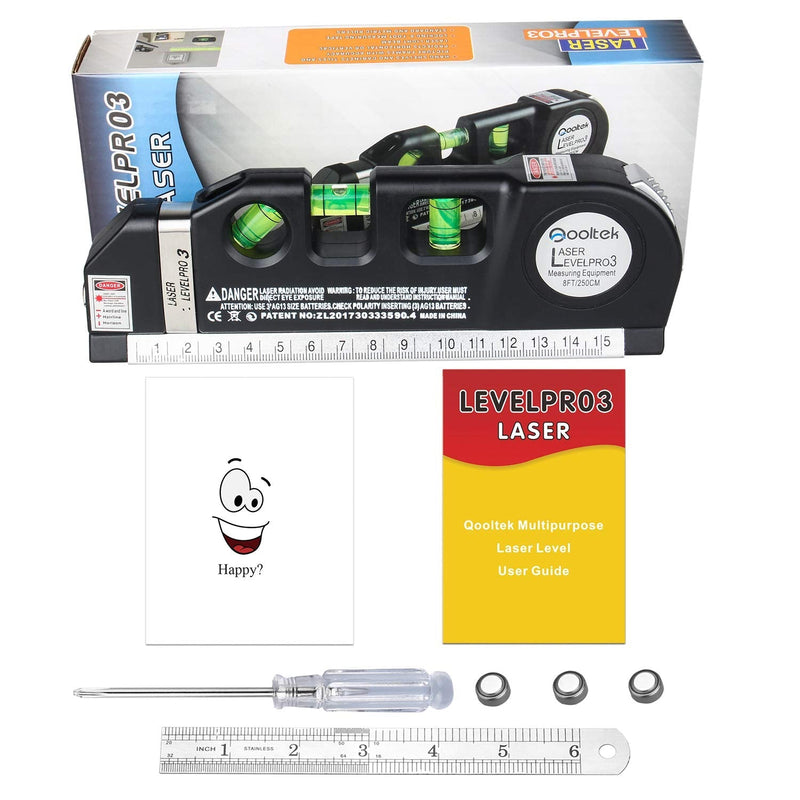 Laser Level, Qooltek Multipurpose Cross Line Laser 8 feet Measure Tape Ruler Adjusted Standard and Metric Rulers for hanging pictures - NewNest Australia