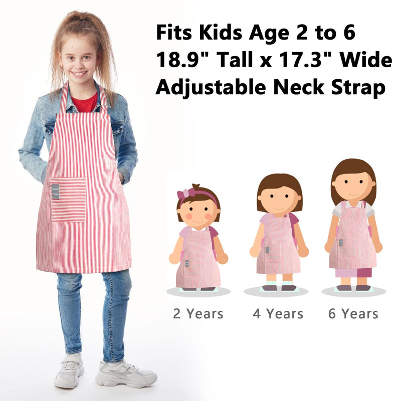 TeddSnow Daily Kids Apron, Toddler Cotton Adjustable Bib Chef Apron with Pocket, For Children Age 2 to 6 years, Boys Girls Red Stripes - NewNest Australia