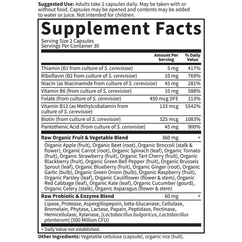 Garden of Life Vitamin B Complex - Vitamin Code Raw B Complex - 60 Vegan Capsules, High Potency B Complex Vitamins for Energy & Metabolism with B6, Folate & B12 as Methylcobalamin Plus Probiotics 60 Count (Pack of 1) - NewNest Australia