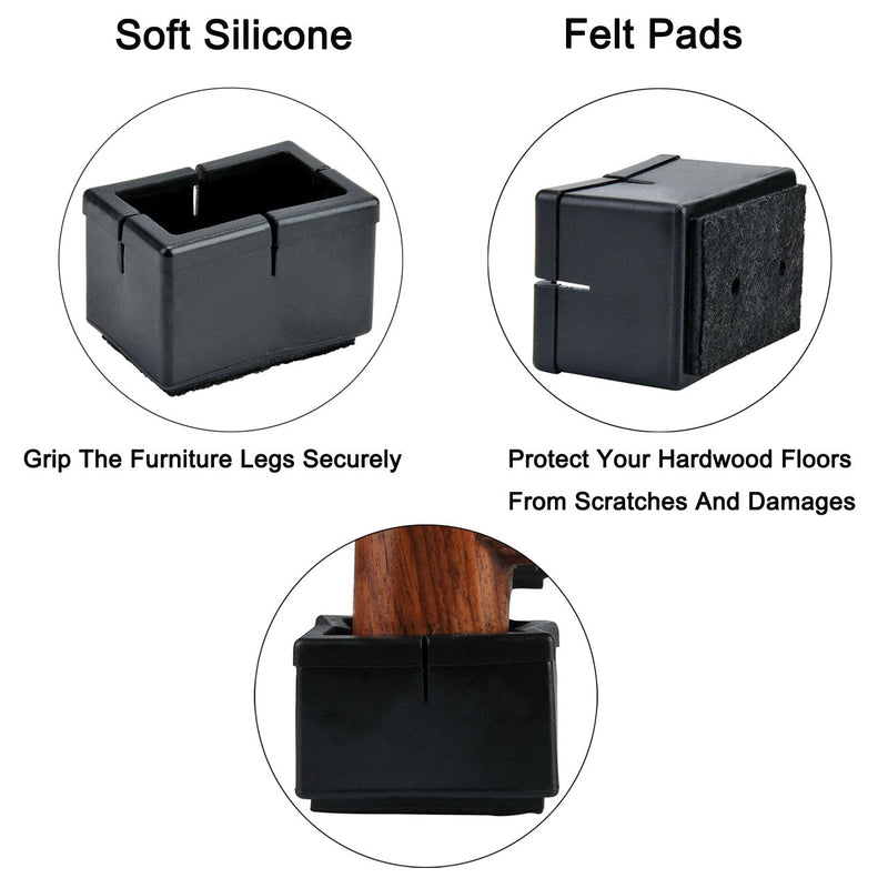 Chair Leg Caps, WarmHut 16pcs Black Silicone Table Furniture Leg Feet Tips Covers Wood Floor Protectors, Felt Pads, Prevent Scratches, (Rectangle)(Black) Rectangle - NewNest Australia