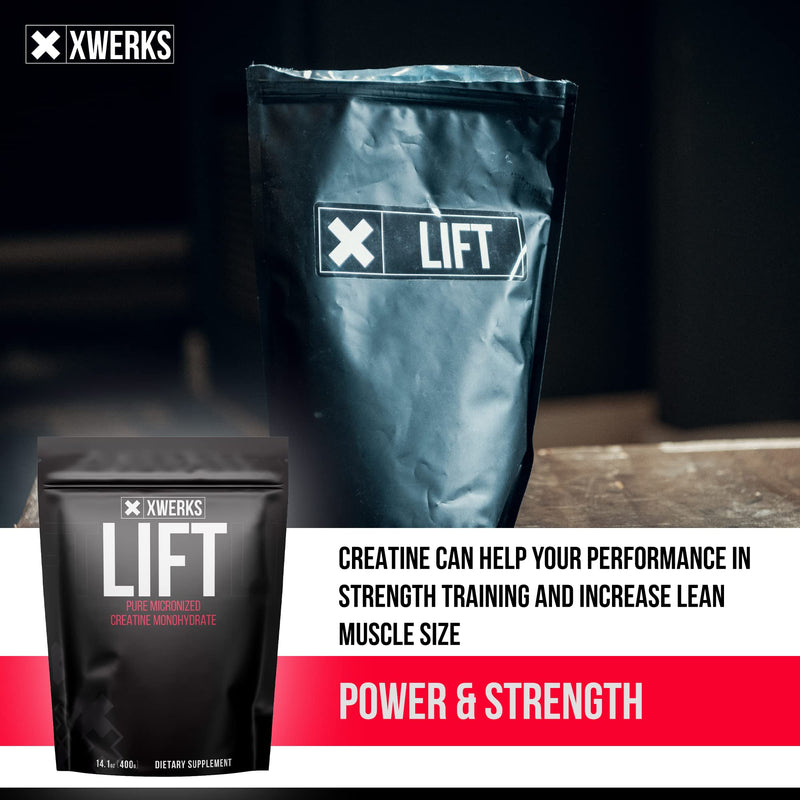 Xwerks Lift Pure Creatine Monohydrate Powder - 80 Servings - Raw 100% Natural 5000mg Formula Micronized Creatine - Highly Soluble Supplements for Power Strength Muscle Growth and Repair - Unflavored - NewNest Australia