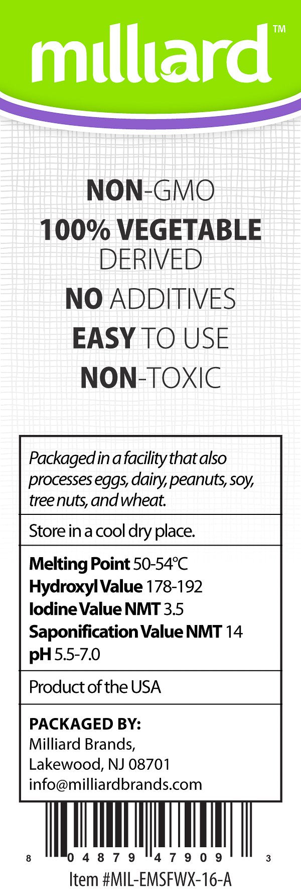 Milliard NON-GMO Emulsifying Wax Pastilles NF –16 OZ. Resealable Freshness Storage Bag 1 Pound (Pack of 1) - NewNest Australia