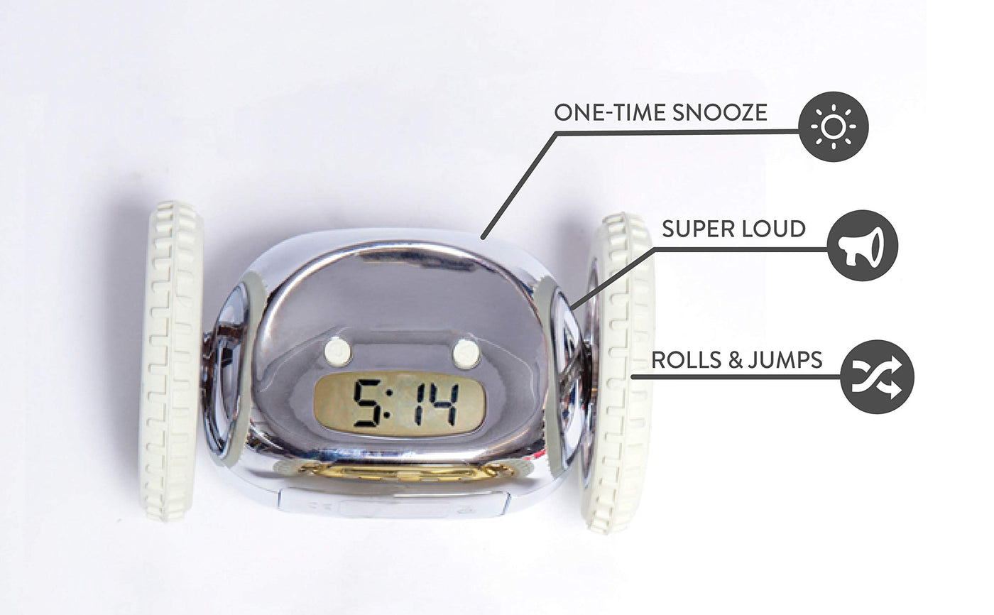 Clocky Alarm Clock on Wheels (Original) Extra Loud for Heavy Sleeper  (Adult or Kid Bed-Room Robot Clockie) Funny, Rolling, Run-away, Moving,  Jumping