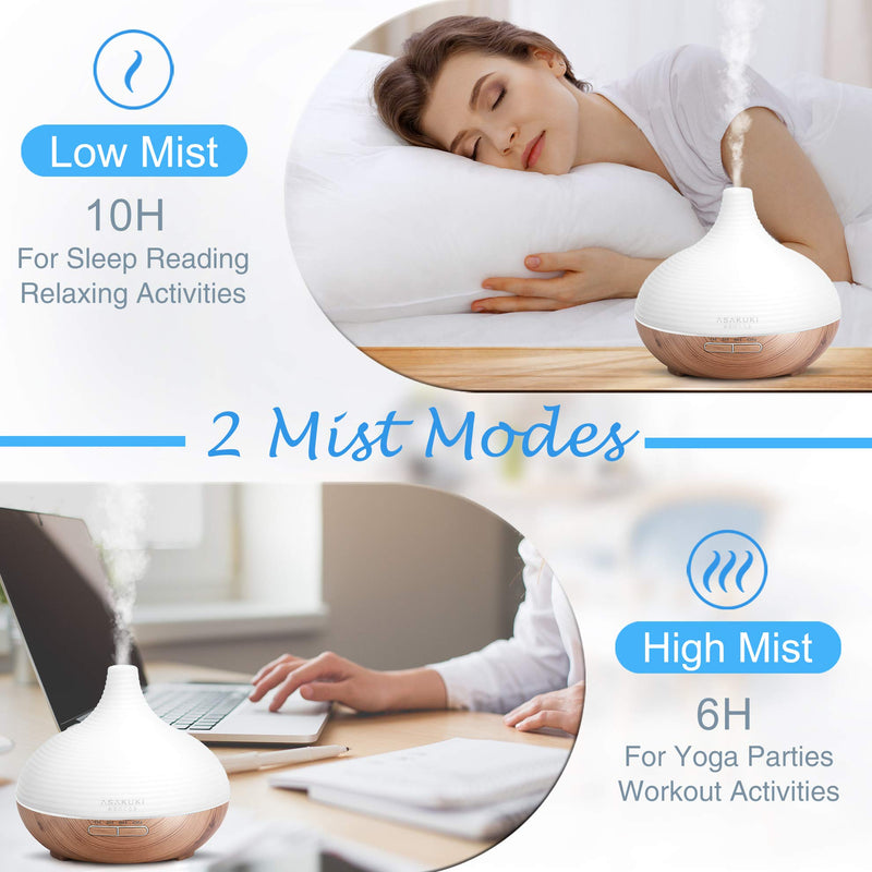 ASAKUKI 300ml Essential Oil Diffuser, Premium 5 In 1 Ultrasonic Aromatherapy Scented Oil Diffuser Vaporizer Humidifier, Timer and Waterless Auto-Off, 7 LED Light Colors-Yellow A-yellow - NewNest Australia